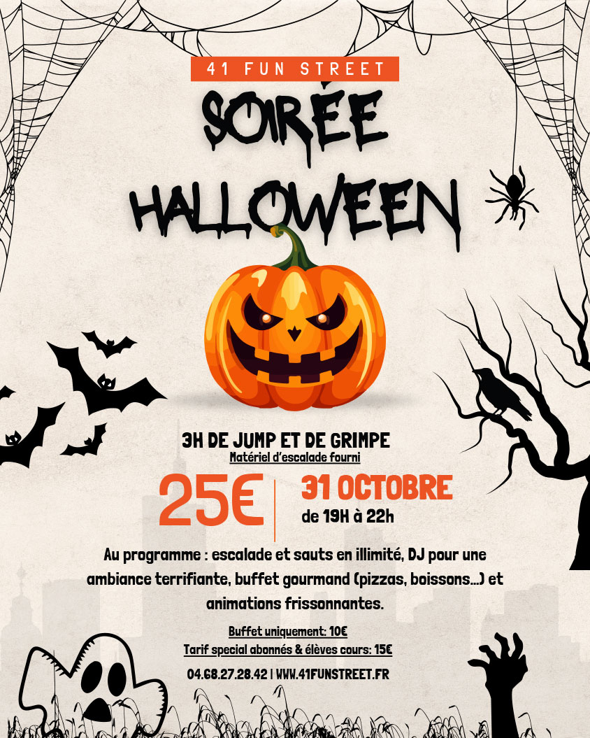 Soirée Halloween 2025 chez 41 Fun Street : grimpe, frissons et fun garanti à Narbonne Soirée Halloween 2025 chez 41 Fun Street : grimpe, frissons et fun garanti à Narbonne